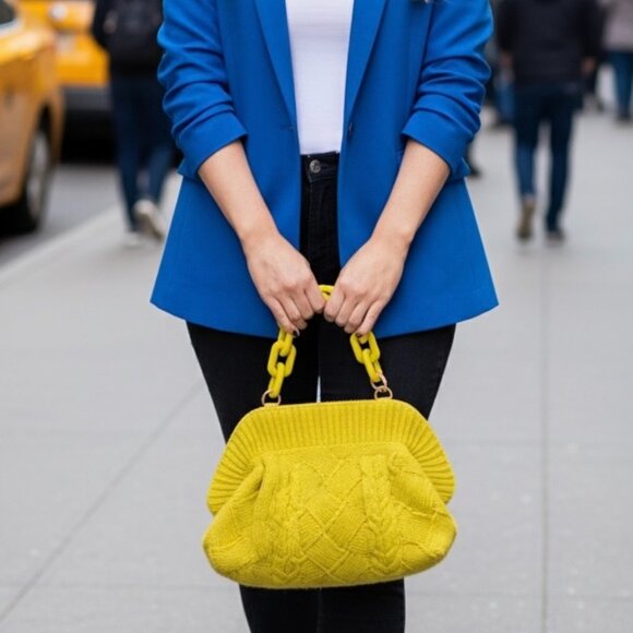 Bright Mustard Knit Purse with Chunky Chain Handle NEW - Picture 1 of 9